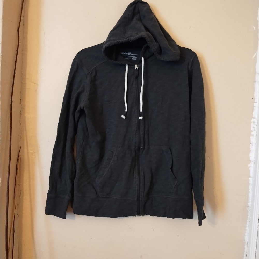 Eddie Bauer men's gray long sleeve full zip & drawstring string closure size med